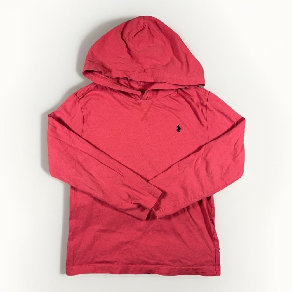 Polo Ralph Lauren Boys 7 Hooded Long Sleeve Shirt Red Pony Logo Lightweight Tee